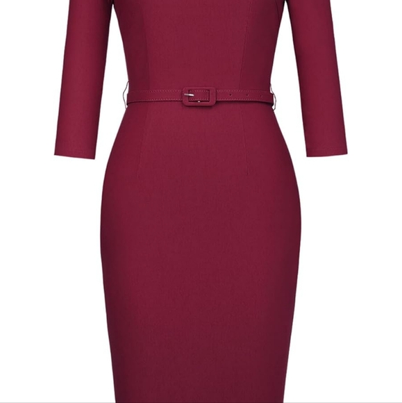 Women 1950's Vintages 3/4 sleeve Elegant Collar Cocktail Evening Dress - Picture 4 of 8